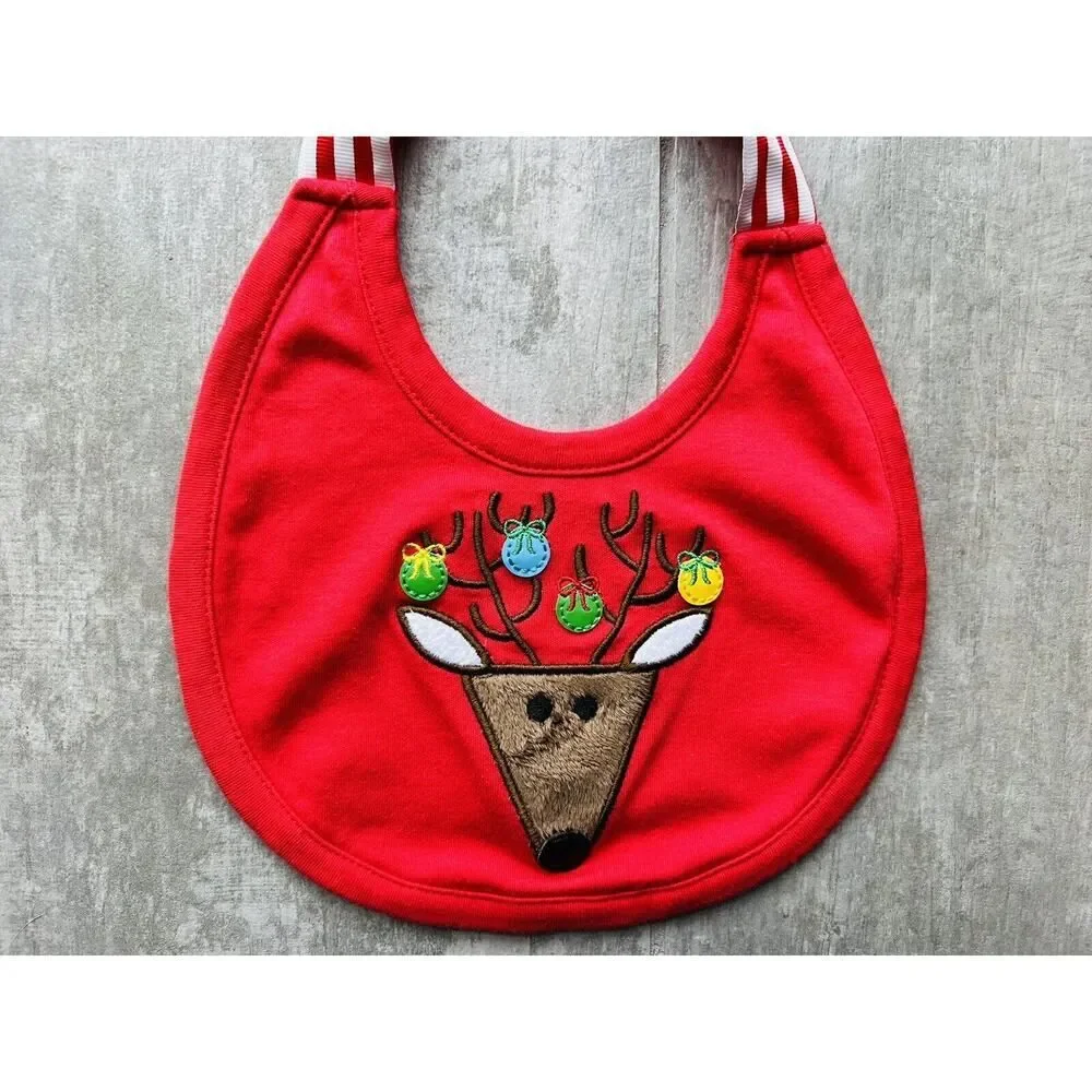 MUD PIE Reindeer Santa Baby Bib Christmas NEW Red 1st Christmas Tie 100% Cotton